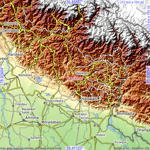 Topographic map of Rānikhet