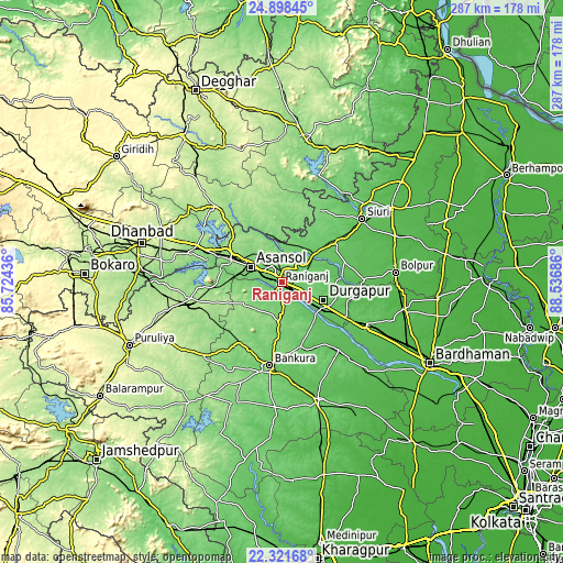 Topographic map of Rānīganj