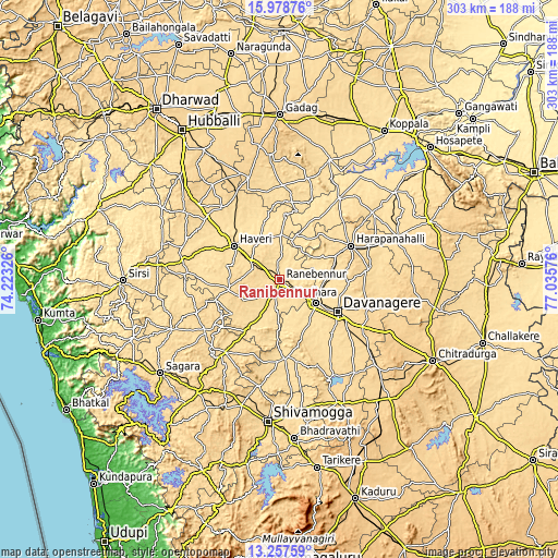 Topographic map of Rānībennur