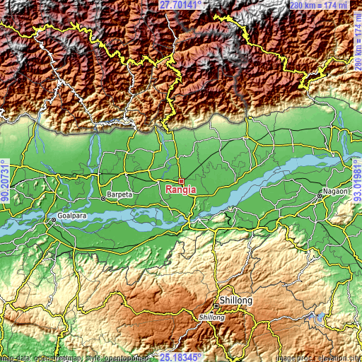 Topographic map of Rangia