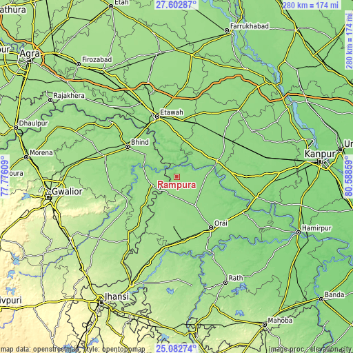 Topographic map of Rāmpura