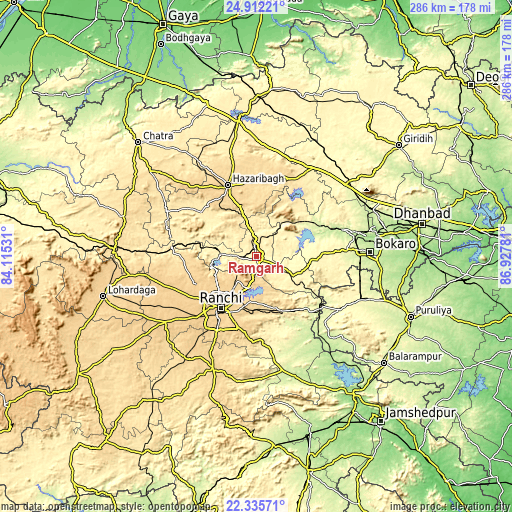 Topographic map of Rāmgarh