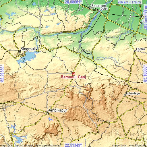 Topographic map of Rāmānuj Ganj