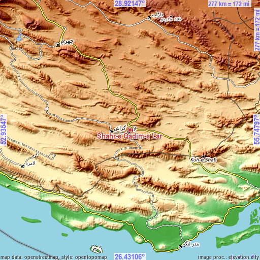 Topographic map of Shahr-e Qadīm-e Lār