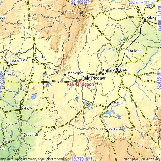 Topographic map of Rāj-Nāndgaon