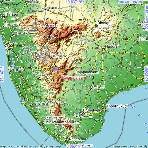 Topographic map of Rajapalaiyam