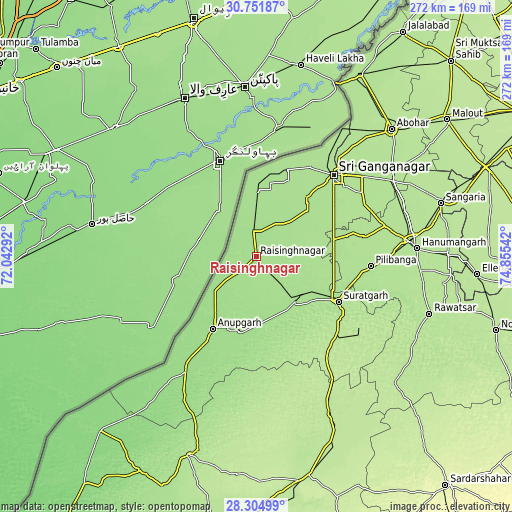 Topographic map of Rāisinghnagar