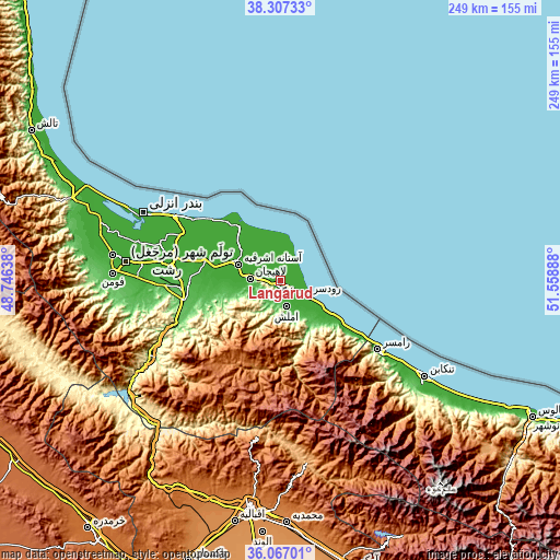 Topographic map of Langarūd