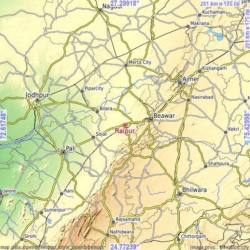 Topographic map of Raipur