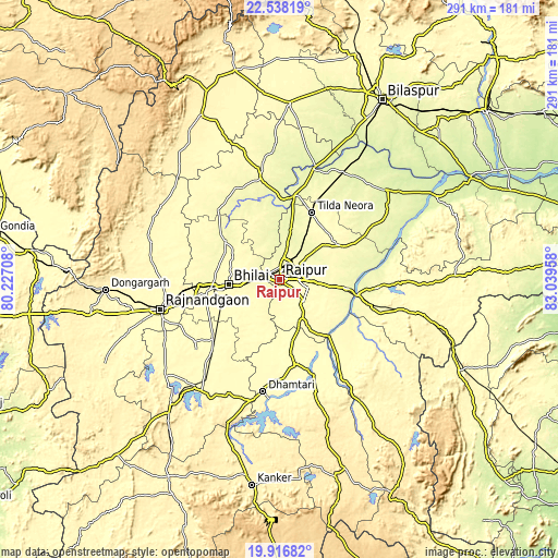 Topographic map of Raipur