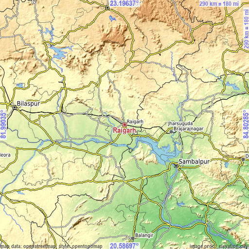 Topographic map of Raigarh