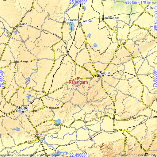 Topographic map of Rāhatgarh