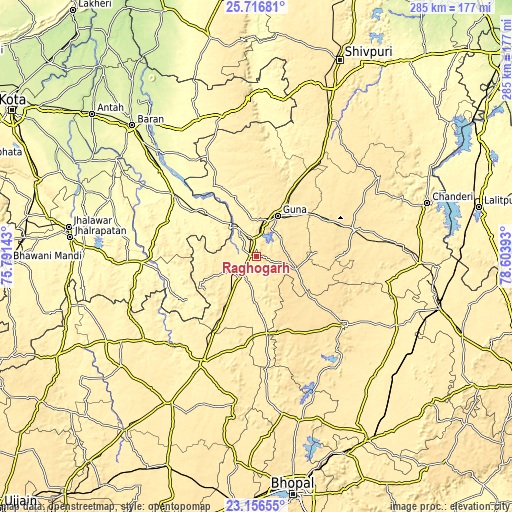 Topographic map of Rāghogarh
