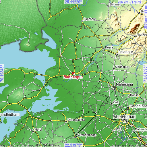 Topographic map of Rādhanpur