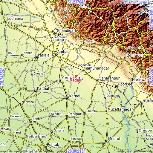 Topographic map of Radaur