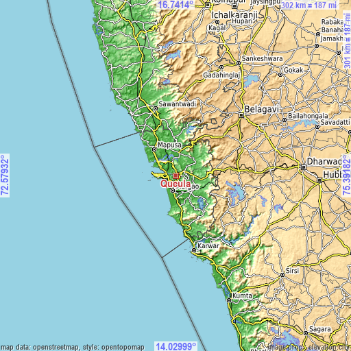 Topographic map of Queula