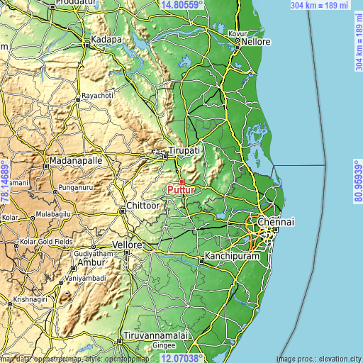 Topographic map of Puttūr