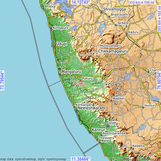 Topographic map of Puttūr