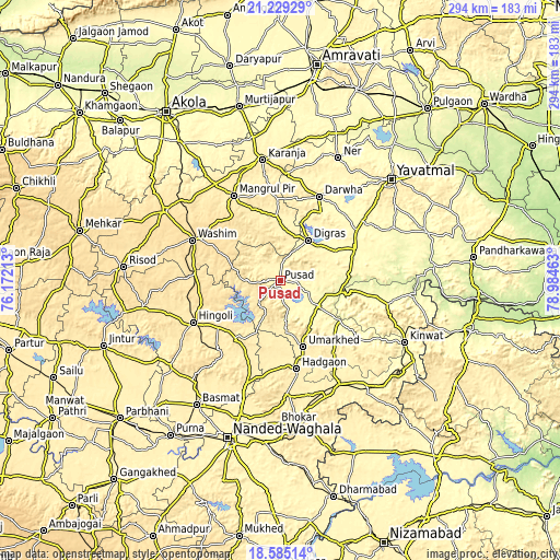 Topographic map of Pusad