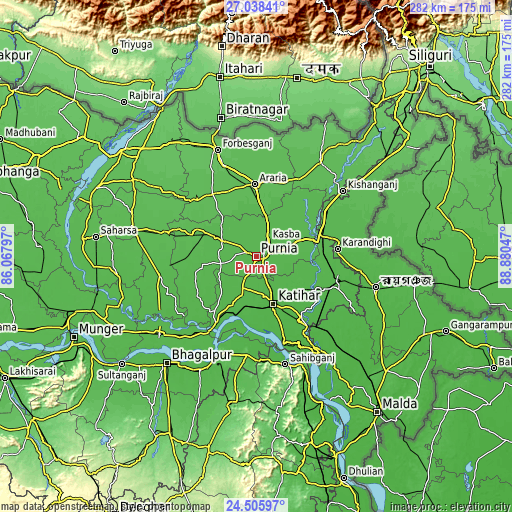 Topographic map of Purnia