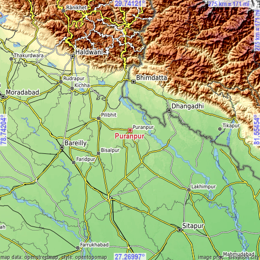 Topographic map of Pūranpur