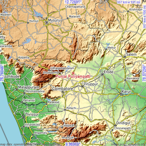 Topographic map of Punjai Puliyampatti