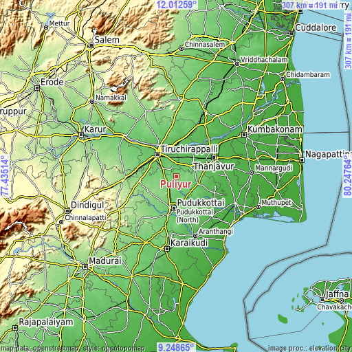 Topographic map of Puliyūr