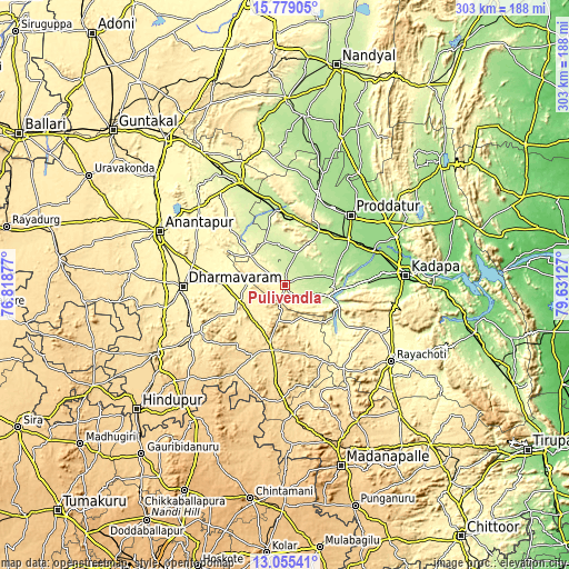 Topographic map of Pulivendla