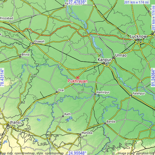 Topographic map of Pukhrāyān