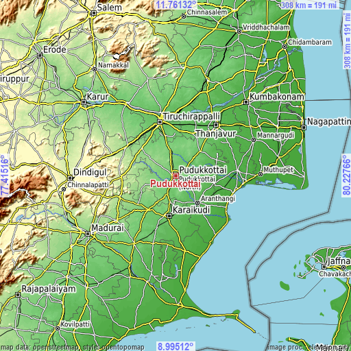 Topographic map of Pudukkottai