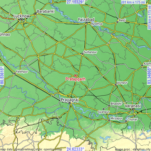 Topographic map of Pratāpgarh