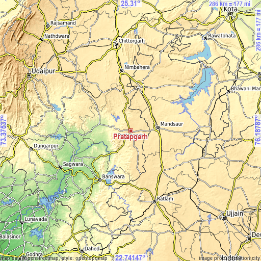 Topographic map of Pratāpgarh
