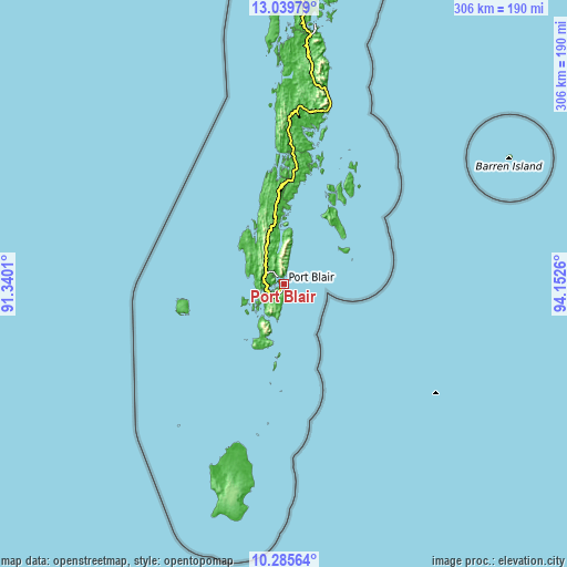 Topographic map of Port Blair