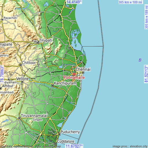 Topographic map of Poonamalle