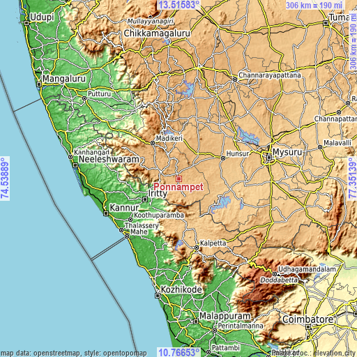 Topographic map of Ponnampet