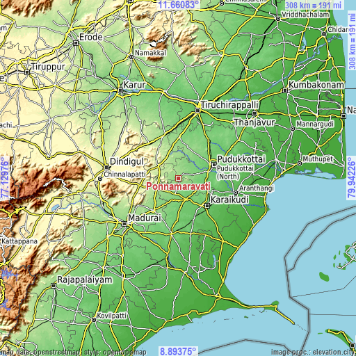 Topographic map of Ponnamarāvati