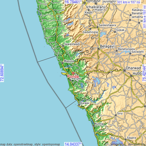 Topographic map of Ponda