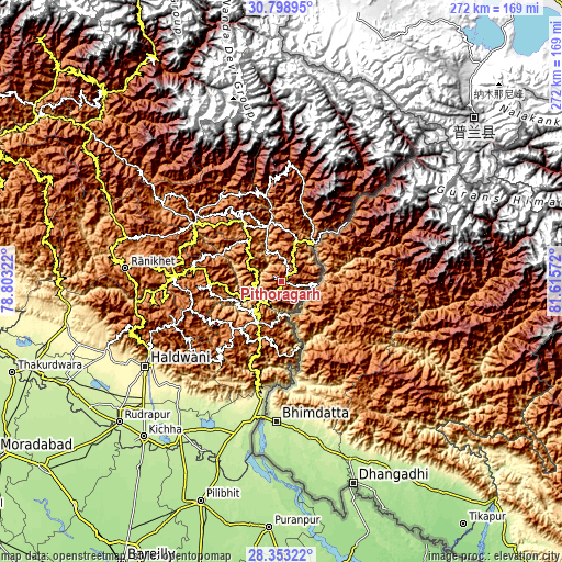 Topographic map of Pithorāgarh