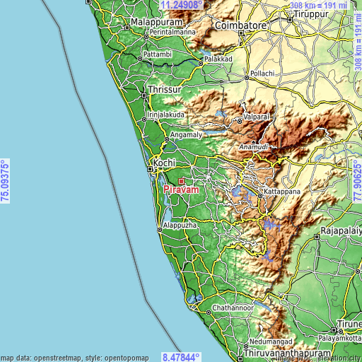 Topographic map of Piravam