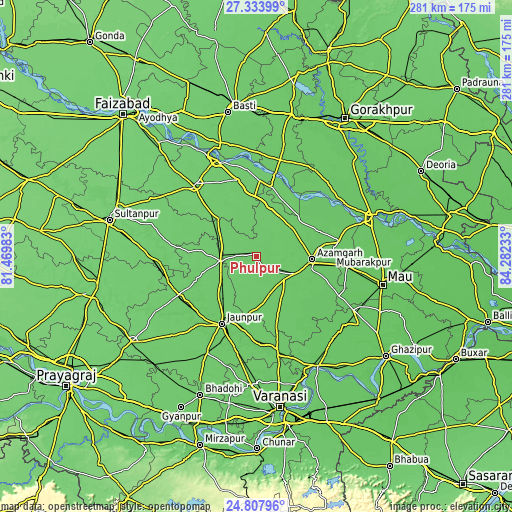 Topographic map of Phūlpur