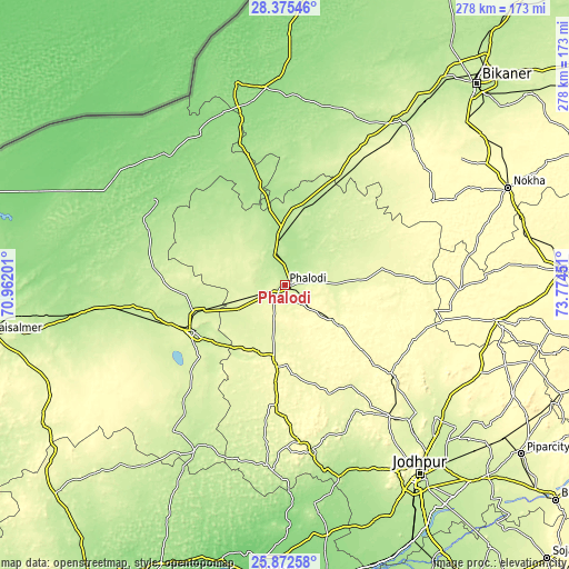 Topographic map of Phalodi