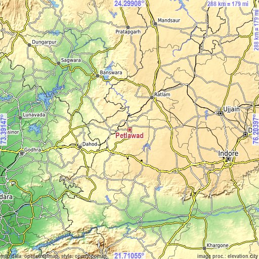 Topographic map of Petlāwad