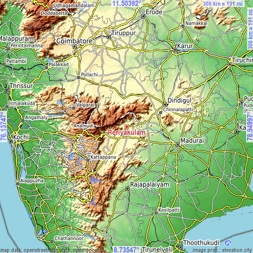 Topographic map of Periyakulam
