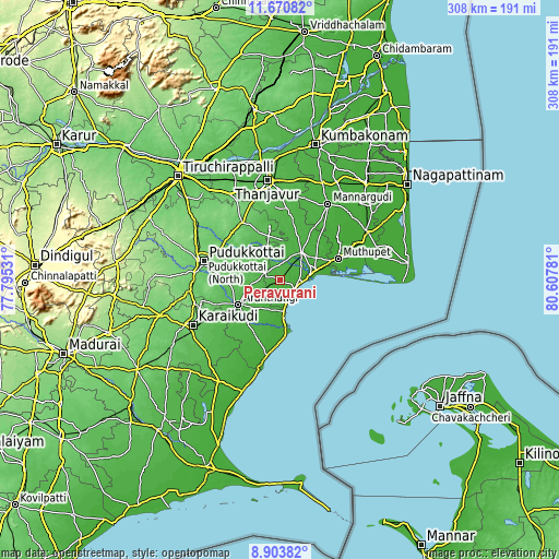 Topographic map of Peravurani