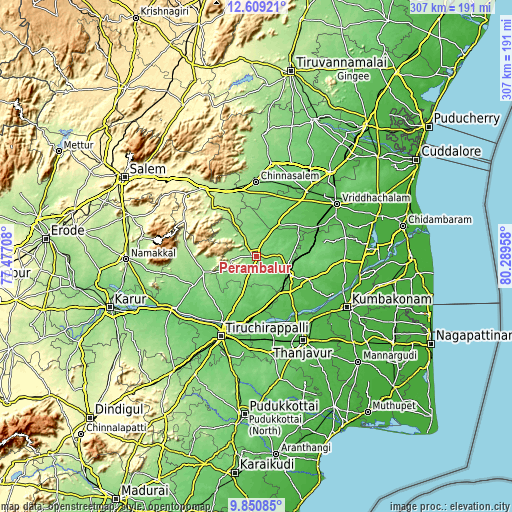 Topographic map of Perambalur