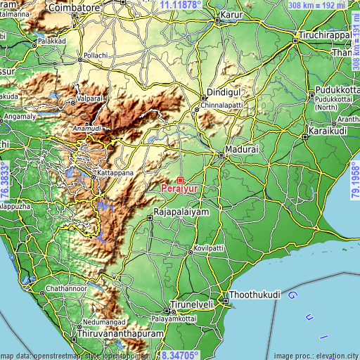 Topographic map of Peraiyur