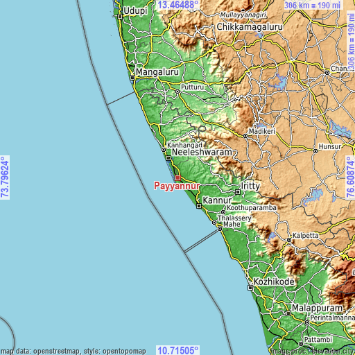 Topographic map of Payyannūr