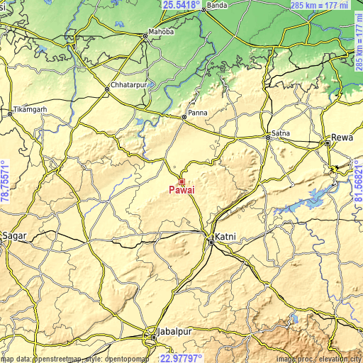 Topographic map of Pawai