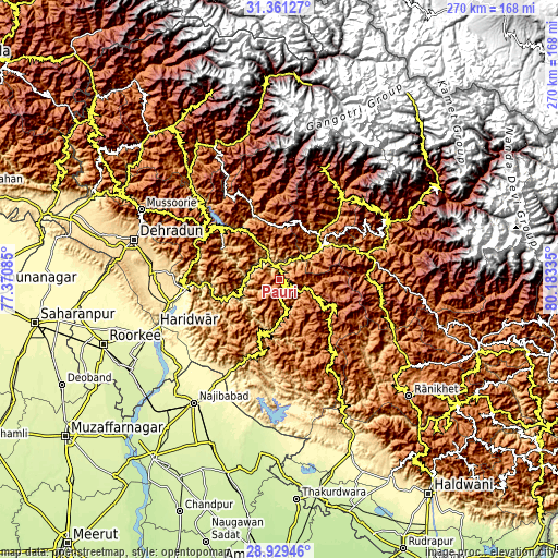 Topographic map of Pauri