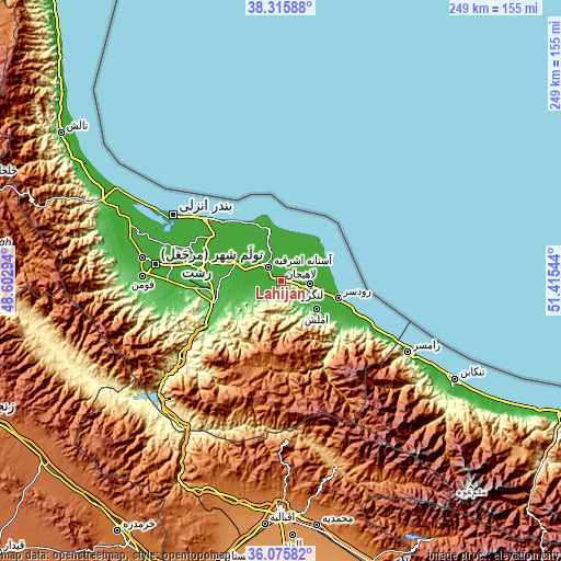 Topographic map of Lāhījān